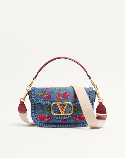 Valentino Garavani - Valentino Garavani Alltime Denim Shoulder Bag With Cherryfic Embroidery - Denim/multicolour - Woman - Shoulder Bags